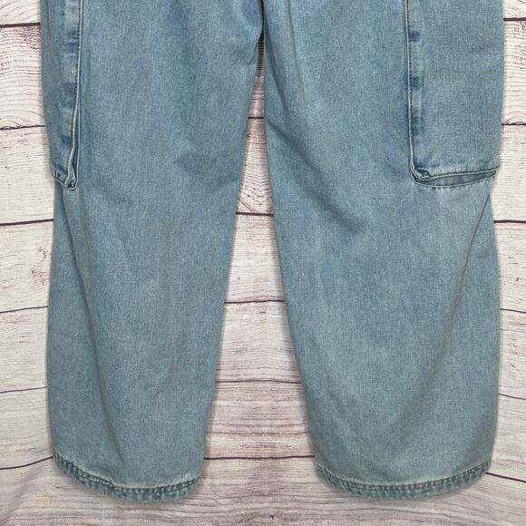 Forever 21 Denim Wide Leg Cargo Light Wash High Rise Pocket Jeans Size 29 New - Picture 8 of 9